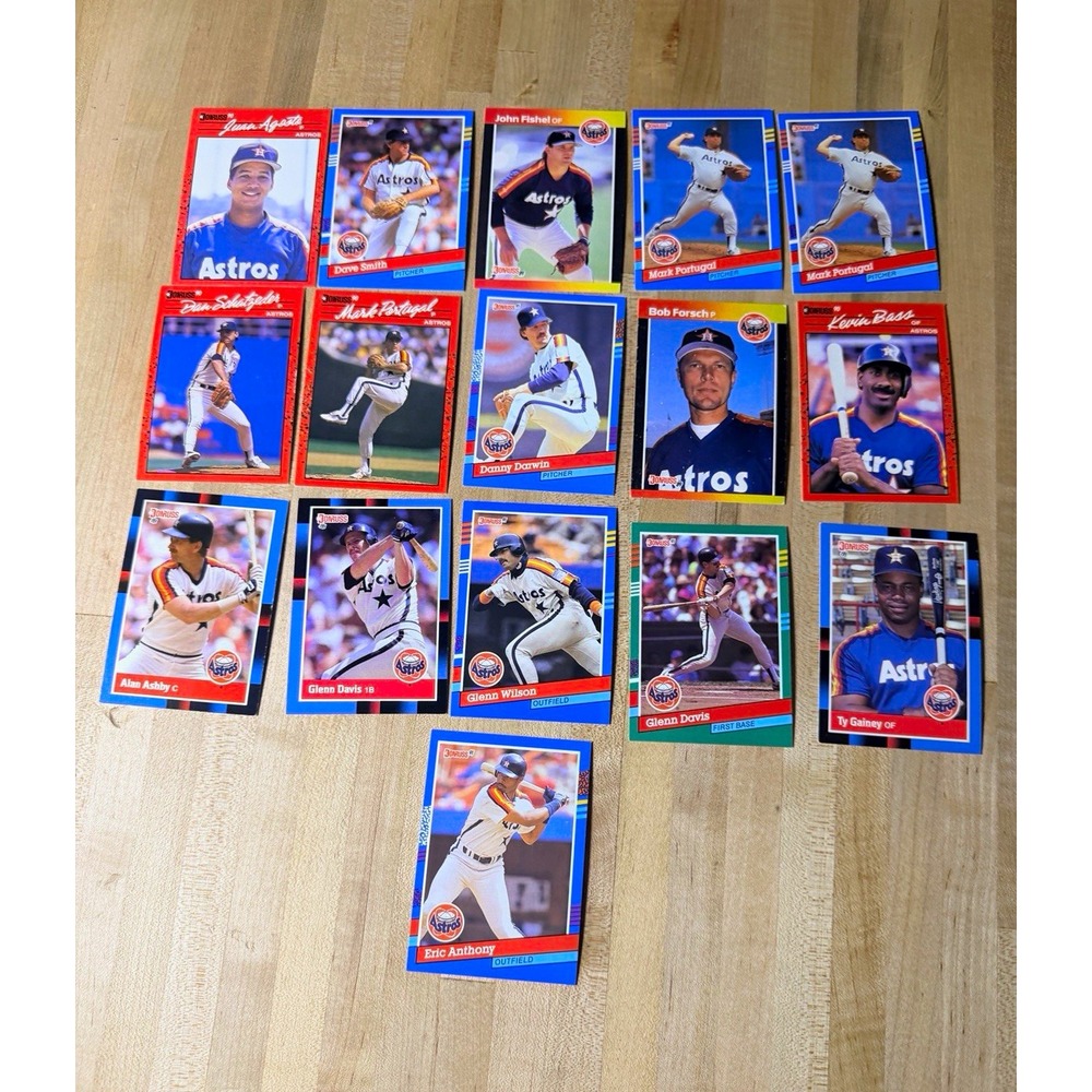 Vintage Houston Astros Baseball Card Lot 16pc 1989 1990 Donruss Glenn Davis Bass